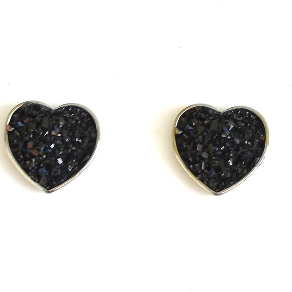5/$25 Heart Shaped Druzy Earrings Silver Black Studs Heart Shape - Picture 3 of 7
